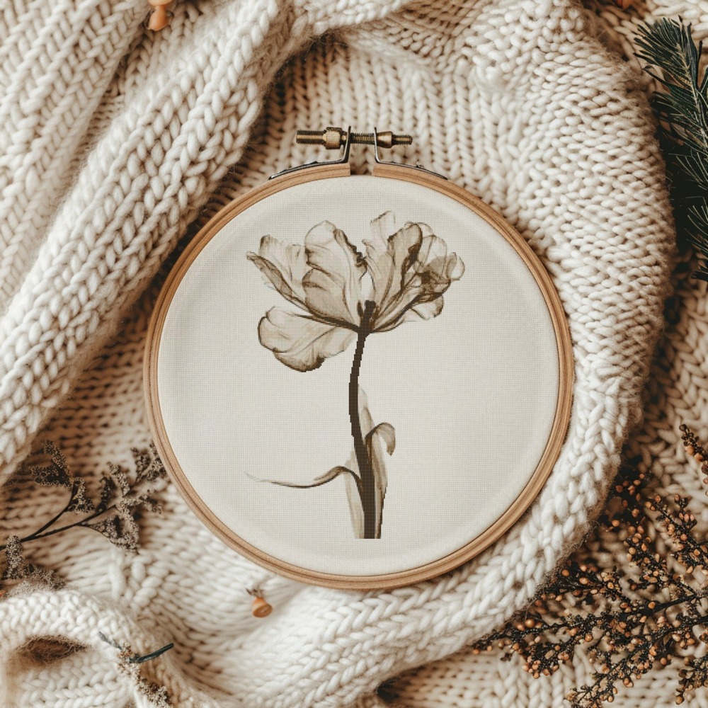 Poppy Flower Translucent Counted Cross Stitch Pattern Chart - Picture 3 of 6